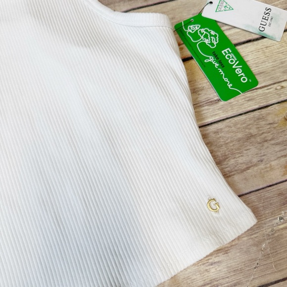 GUESS Women's Denise Ribbed Racerback Tank Top In Pure White Size XS - Picture 4 of 5